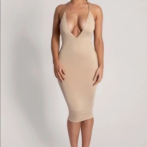 Plunge Halter Chain Strap Midi Dress